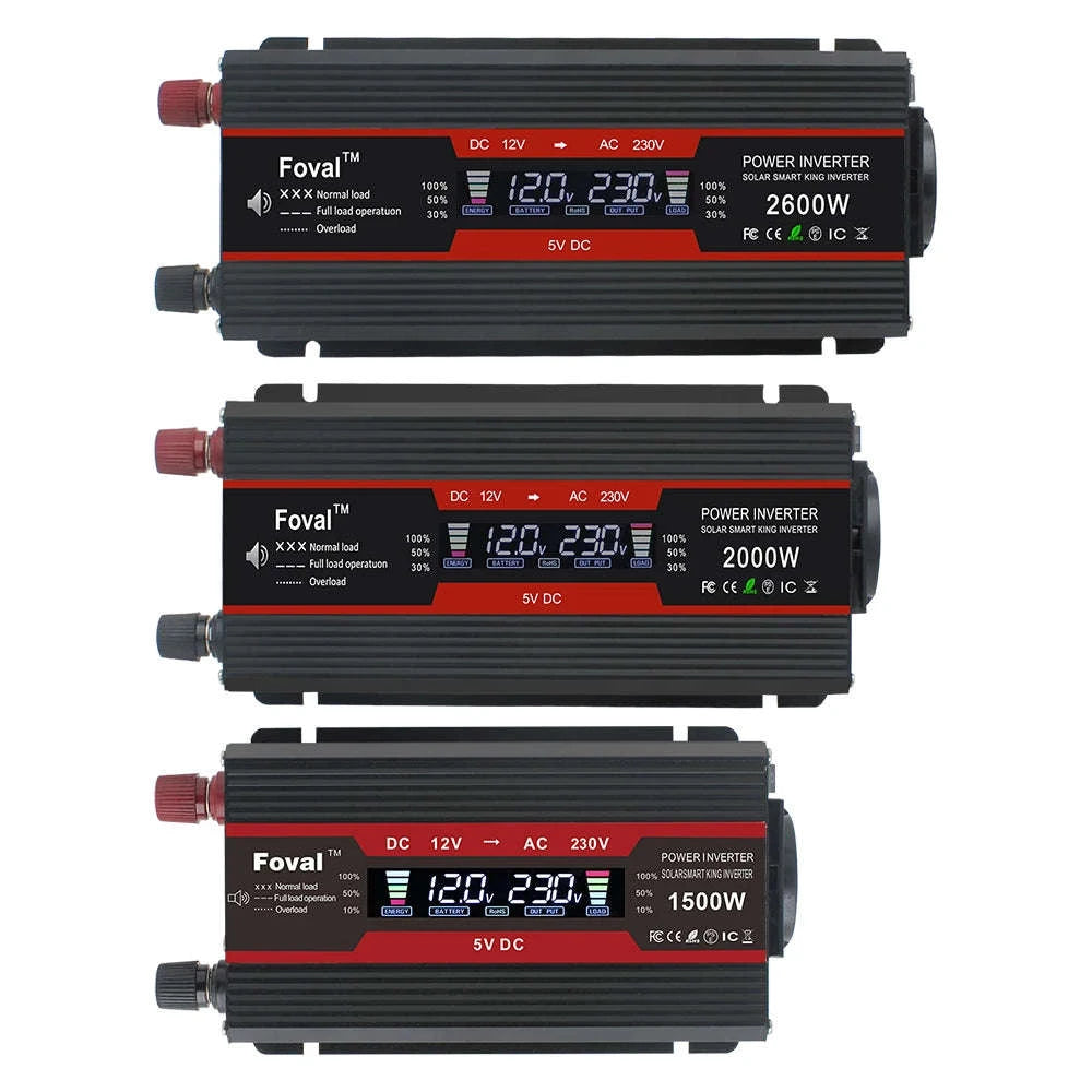 12V to 220V Power Inverter with LCD Display and Dual USB-3000W Red / Poland