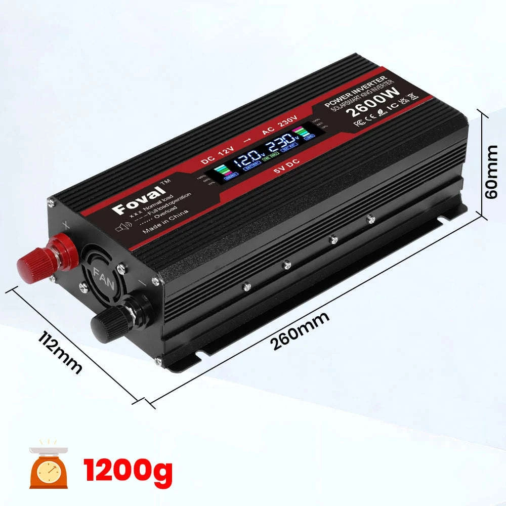 12V to 220V Power Inverter with LCD Display and Dual USB-3000W Red / Poland