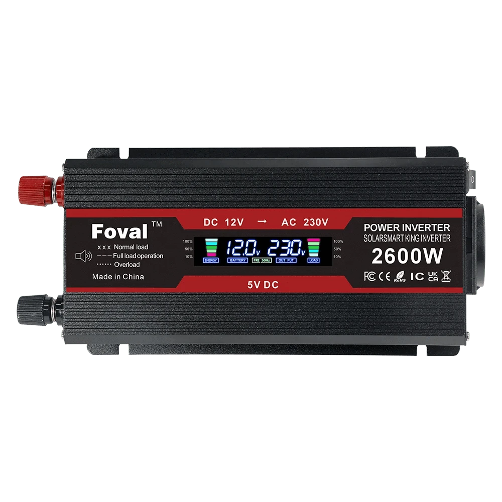 12V to 220V Power Inverter with LCD Display and Dual USB-3000W Red / Poland