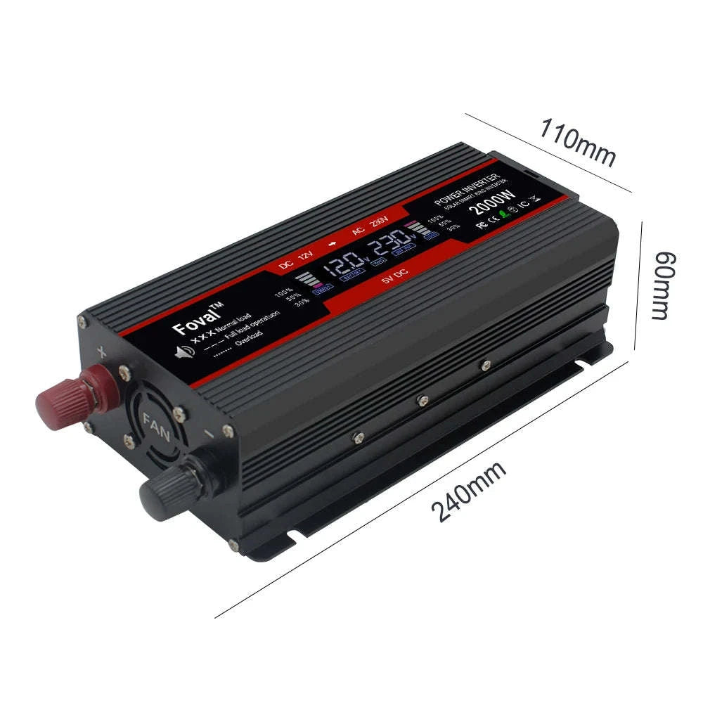 12V to 220V Power Inverter with LCD Display and Dual USB-3000W Red / Poland
