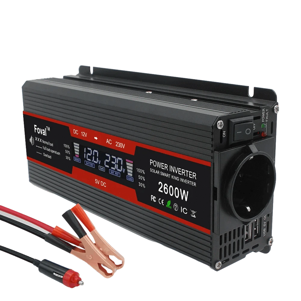 12V to 220V Power Inverter with LCD Display and Dual USB-3000W Red / Poland