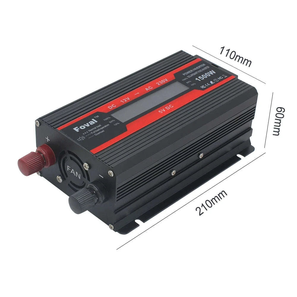 12V to 220V Power Inverter with LCD Display and Dual USB-3000W Red / Poland