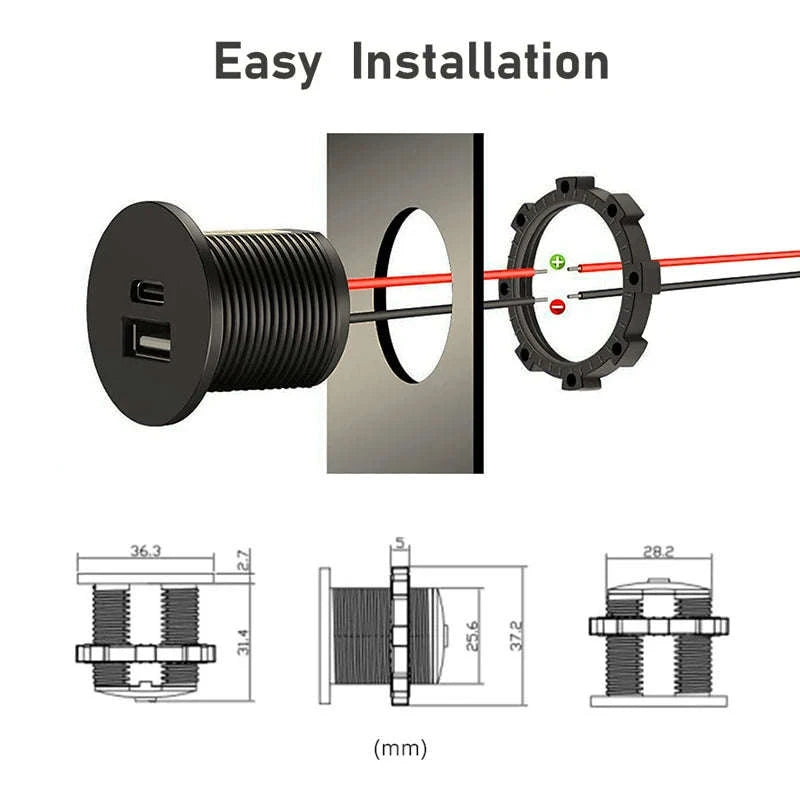 12V USB Outlet PD Type-C & USB-A Dual Port Socket-Germany / as the picture