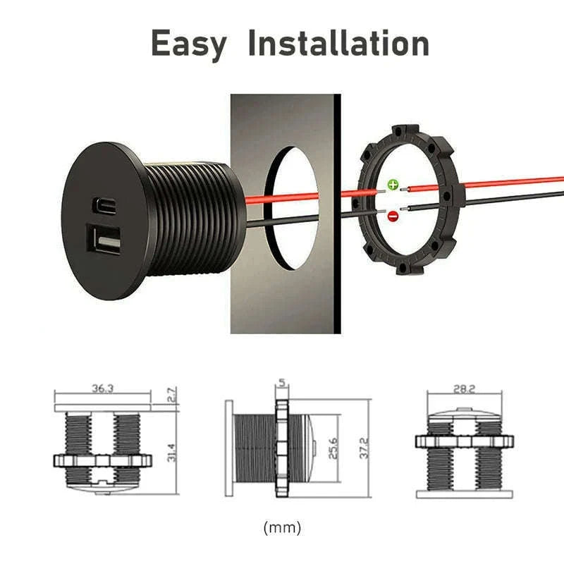 12V USB Outlet PD Type-C & USB-A Dual Port Socket-Germany / as the picture