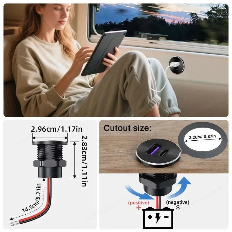 12V USB Outlet Recessed Mount Fast Charger 48W-Germany / NEW-PD-QC-Outlet