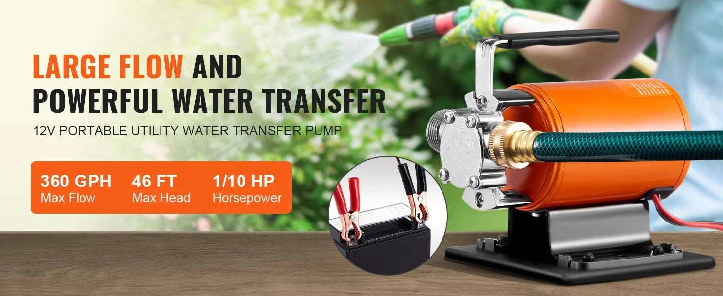 12V Water Transfer Pump 360GPH Electric Utility with Hose Kit-US / United States