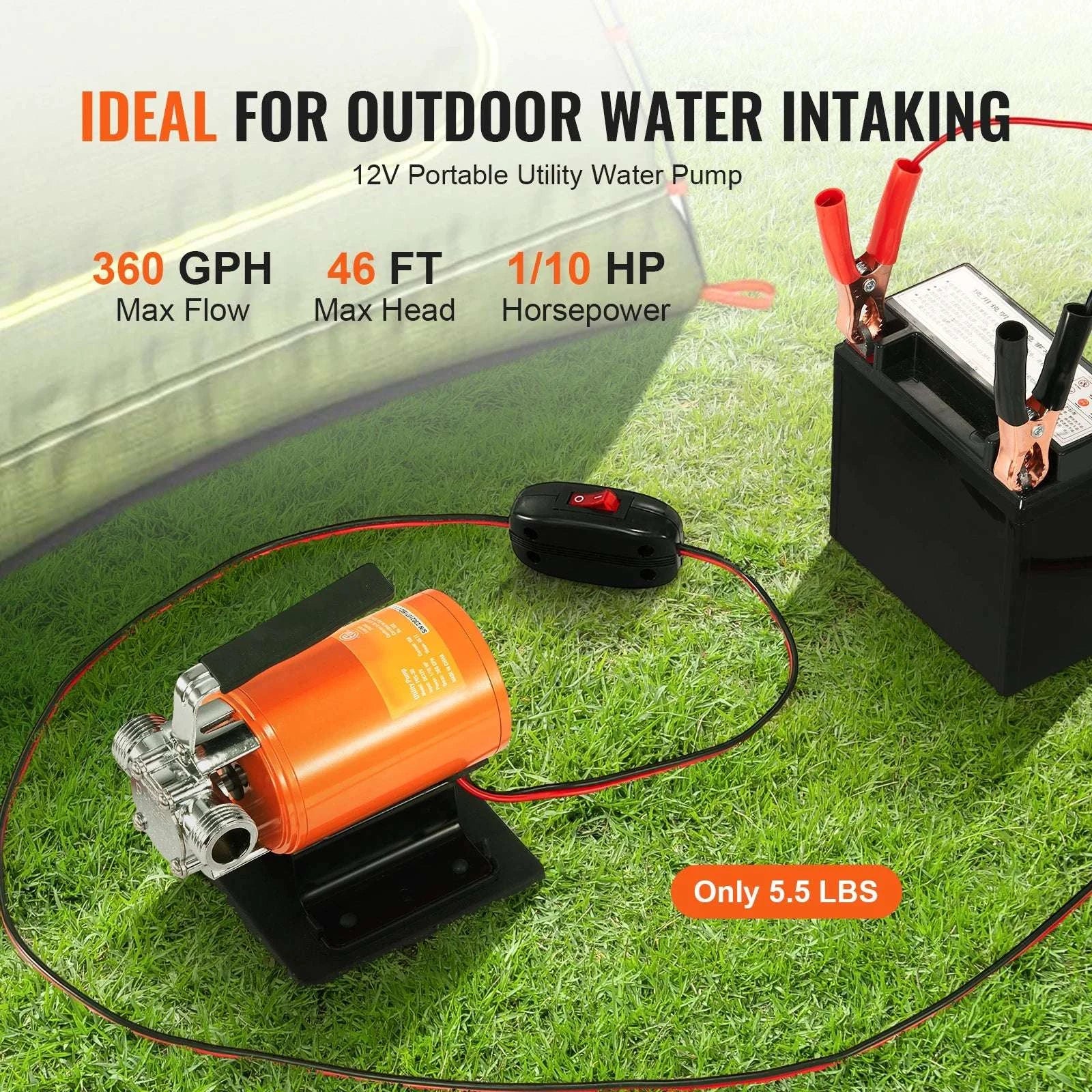 12V Water Transfer Pump 360GPH Electric Utility with Hose Kit-US / United States