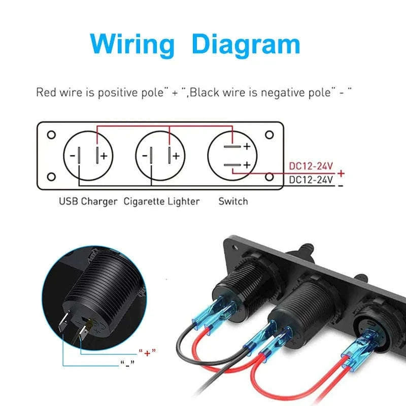 12V Waterproof 3-in-1 Car Power Socket Panel with Dual QC 3.0 USB and Voltmeter-Blue 3 in 1 set