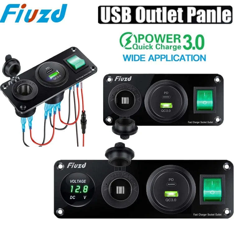 12V Waterproof Car Dual USB Outlet Panel with Cigarette Lighter Socket-M3 / China Mainland