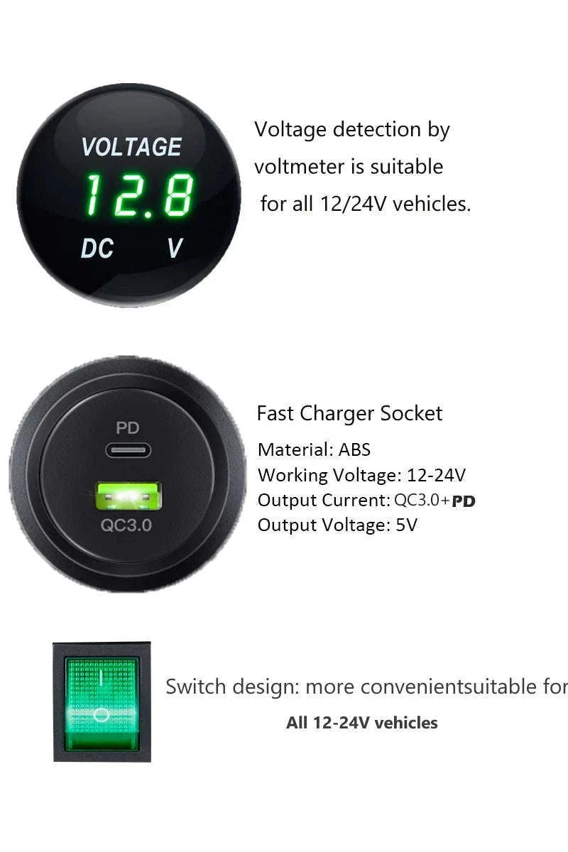 12V Waterproof Car Dual USB Outlet Panel with Cigarette Lighter Socket-M3 / China Mainland