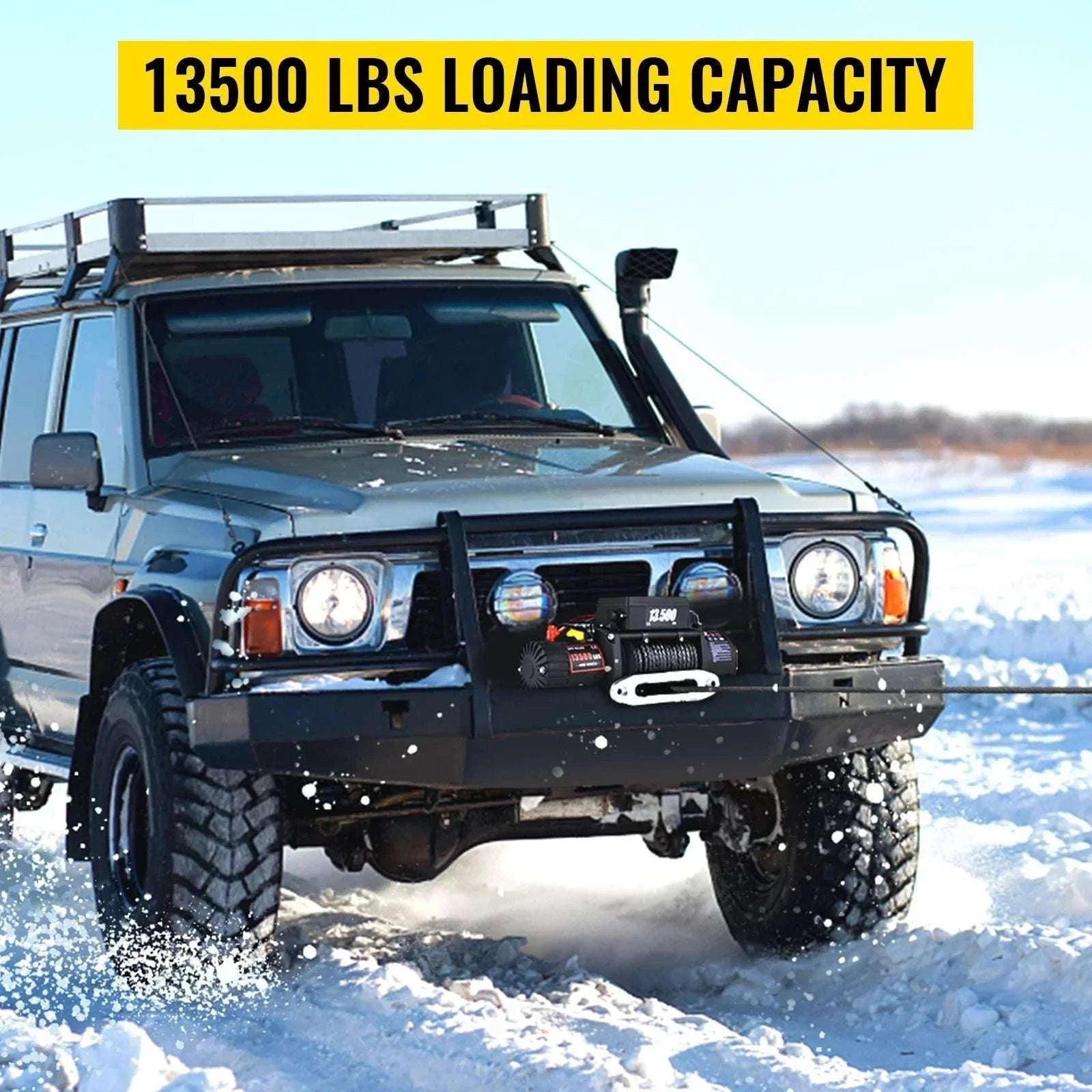 13,500 lb Electric Winch 12V with Synthetic Rope & Remote Control-13500LBS / United States