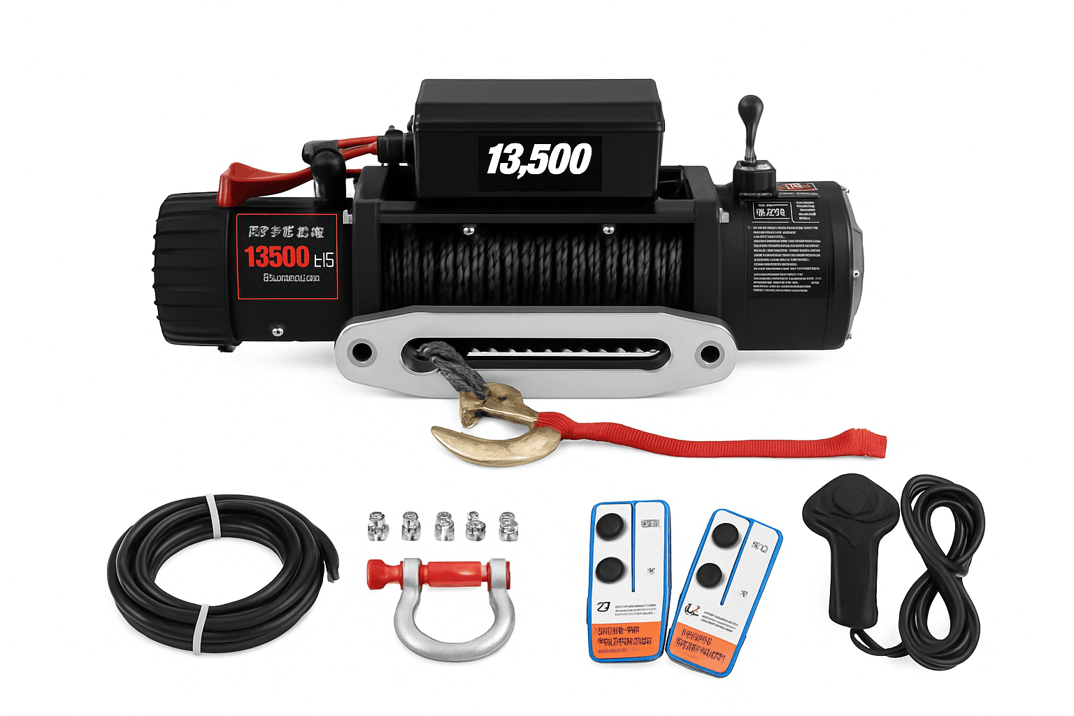 13,500 lb Electric Winch 12V with Synthetic Rope & Remote Control-13500LBS / United States