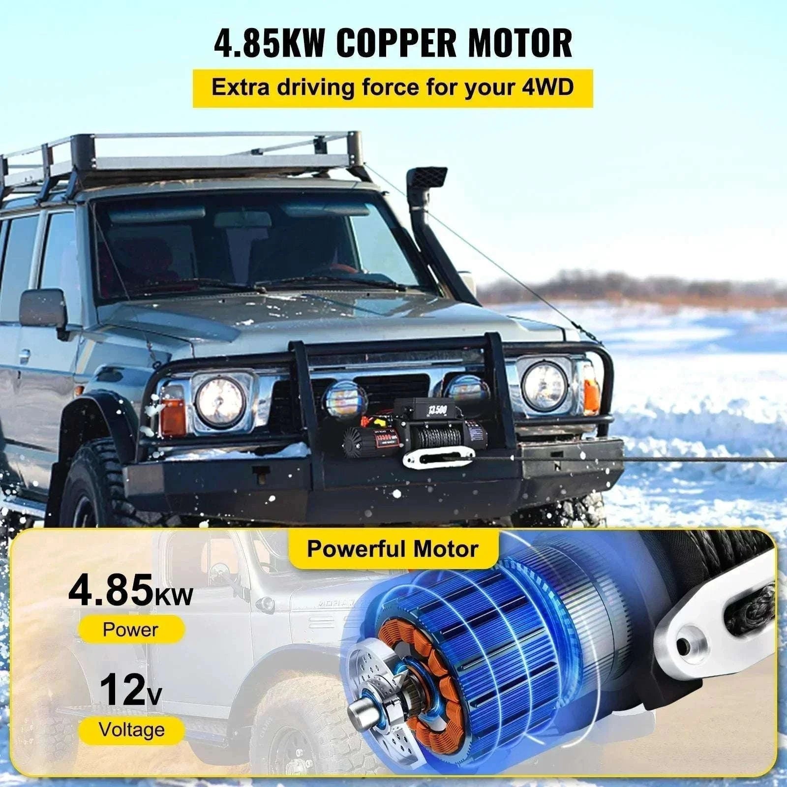 13,500 lb Electric Winch 12V with Synthetic Rope & Remote Control-13500LBS / United States
