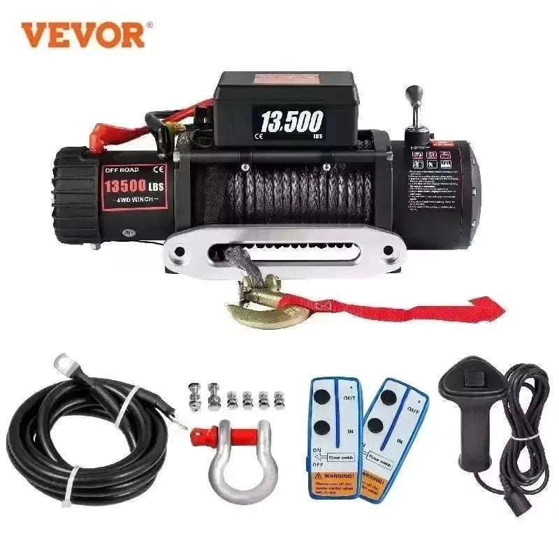 13,500 lb Electric Winch 12V with Synthetic Rope & Remote Control-13500LBS / United States