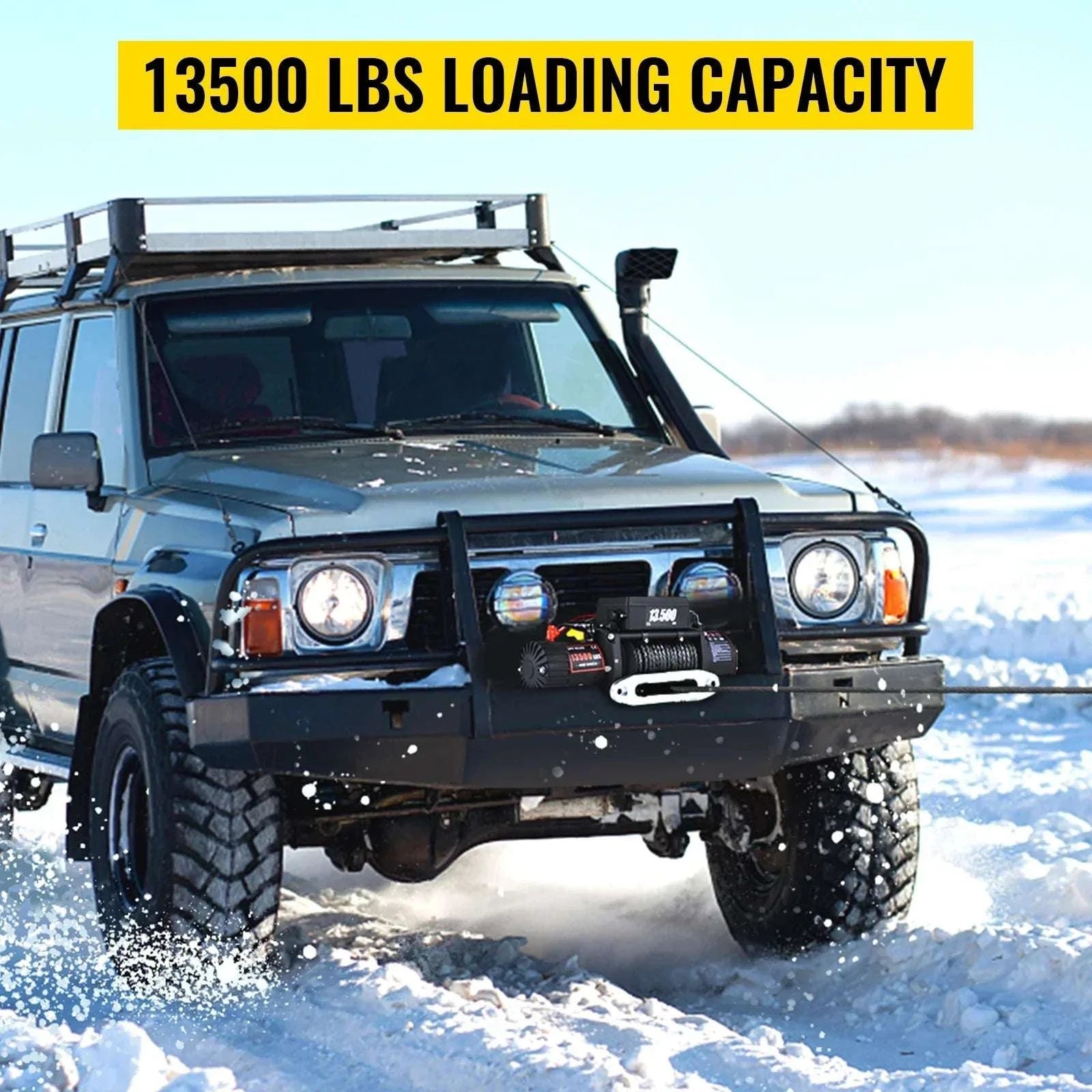 13,500 lb Electric Winch 12V with Synthetic Rope & Remote Control-13500LBS / United States