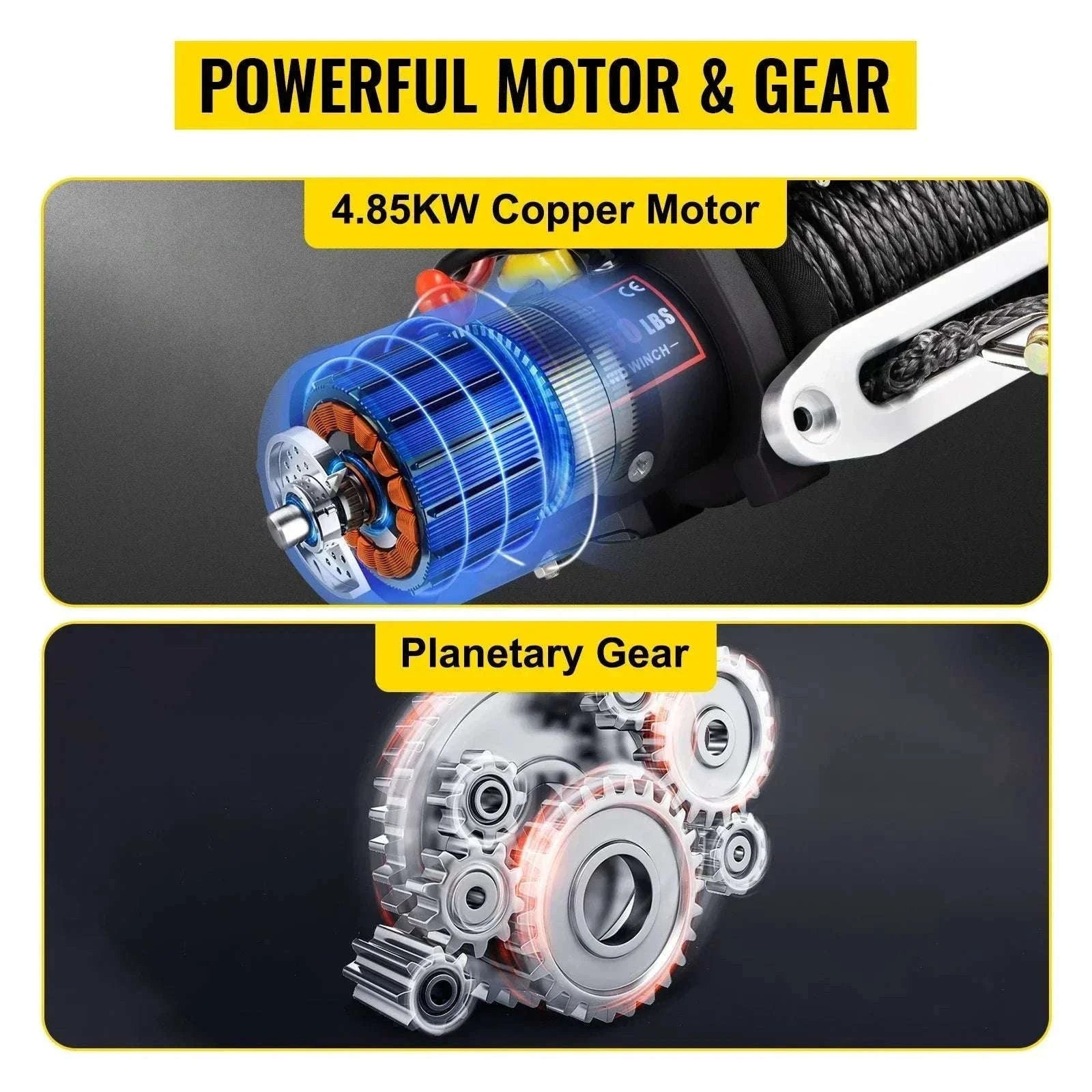 13,500 lb Electric Winch 12V with Synthetic Rope & Remote Control-13500LBS / United States