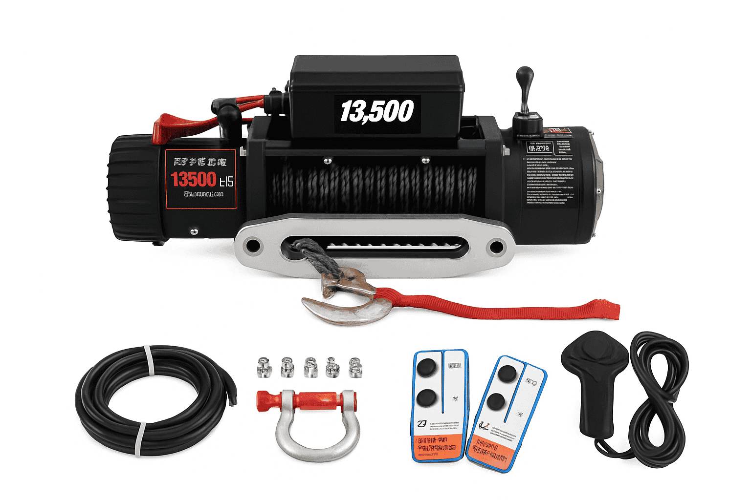 13,500 lb Electric Winch 12V with Synthetic Rope & Remote Control-13500LBS / United States