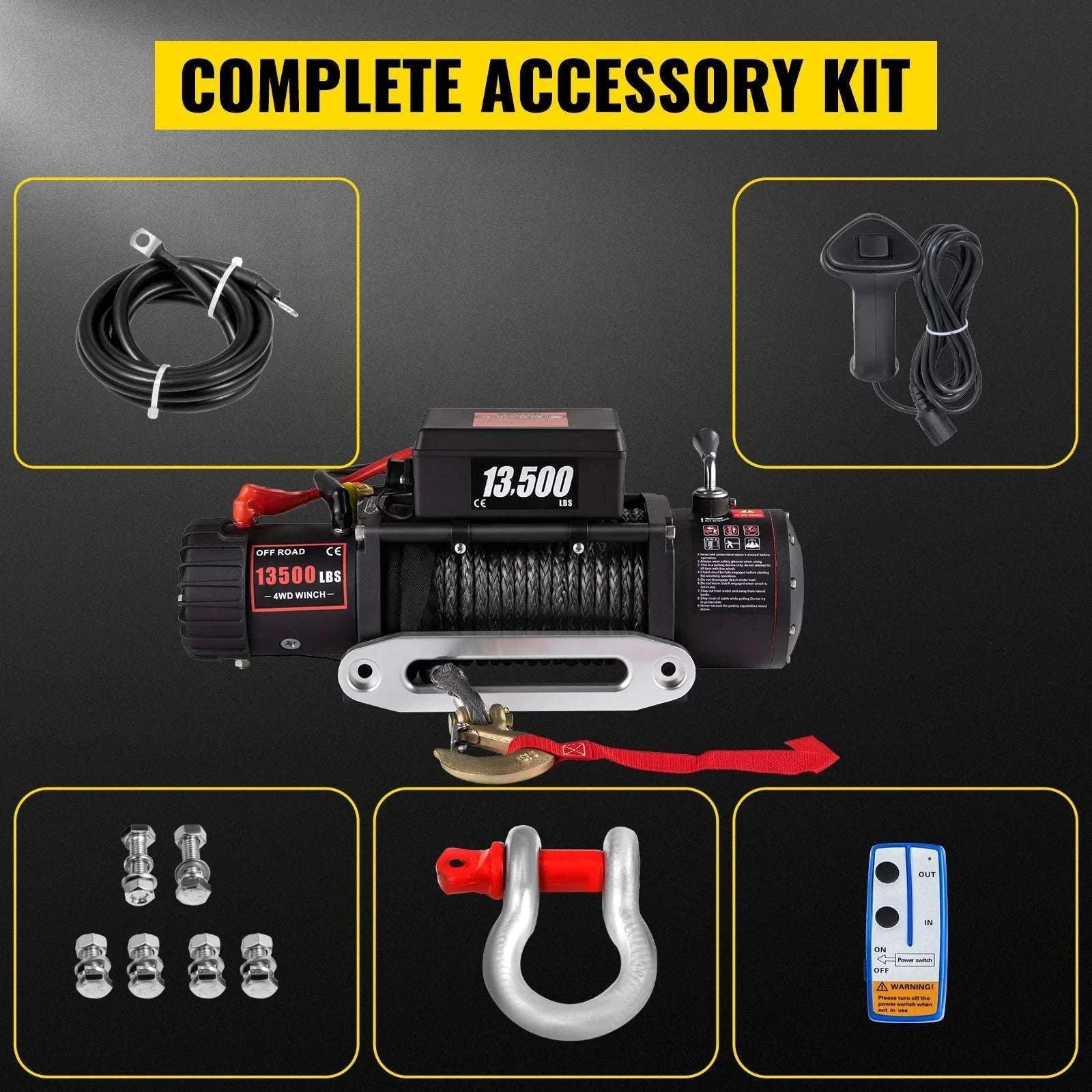 13,500 lb Electric Winch with Wireless Remote & Synthetic Rope-Poland