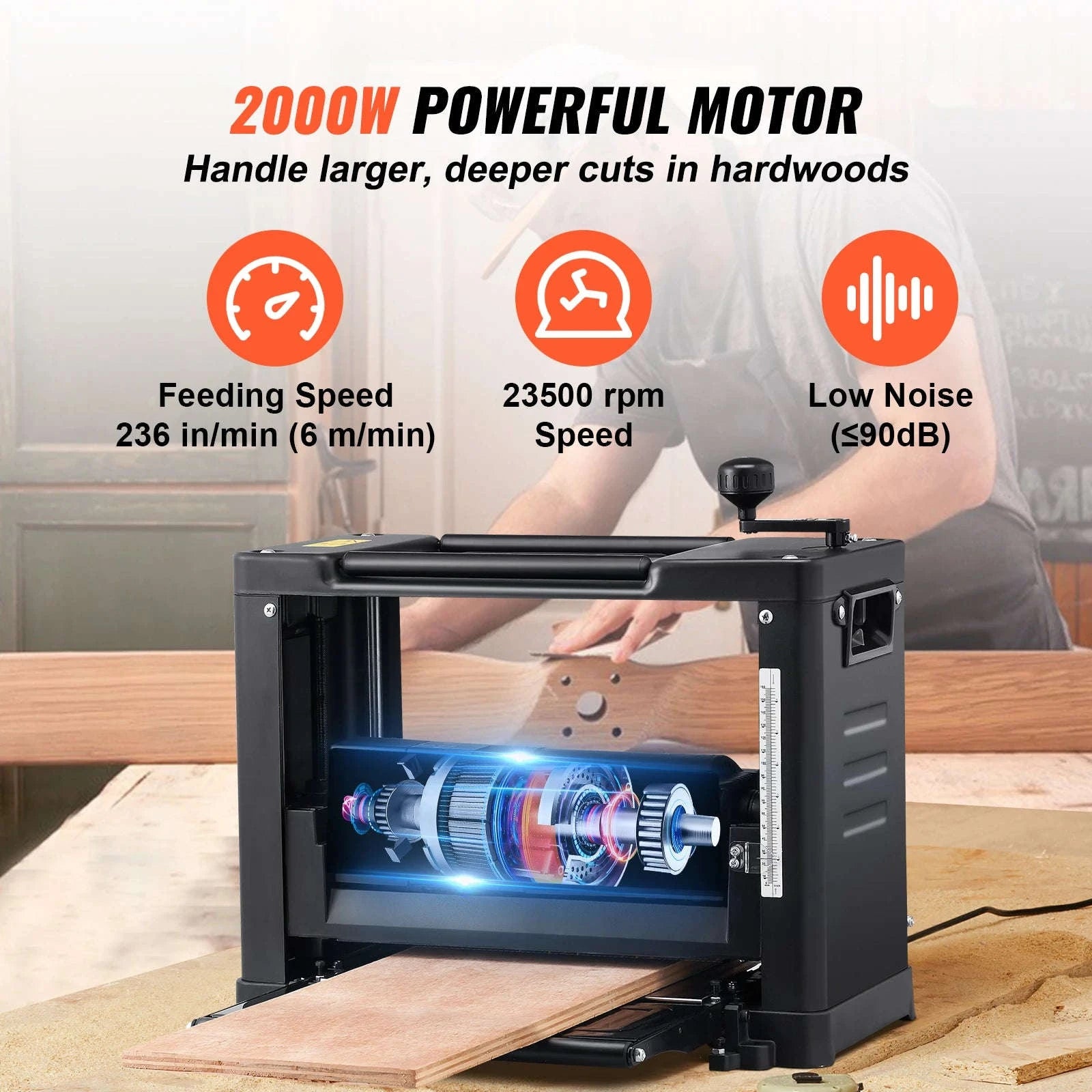 13-Inch Benchtop Thickness Planer, 2-Blade, 15-Amp 1800W Motor-Single Speed / france