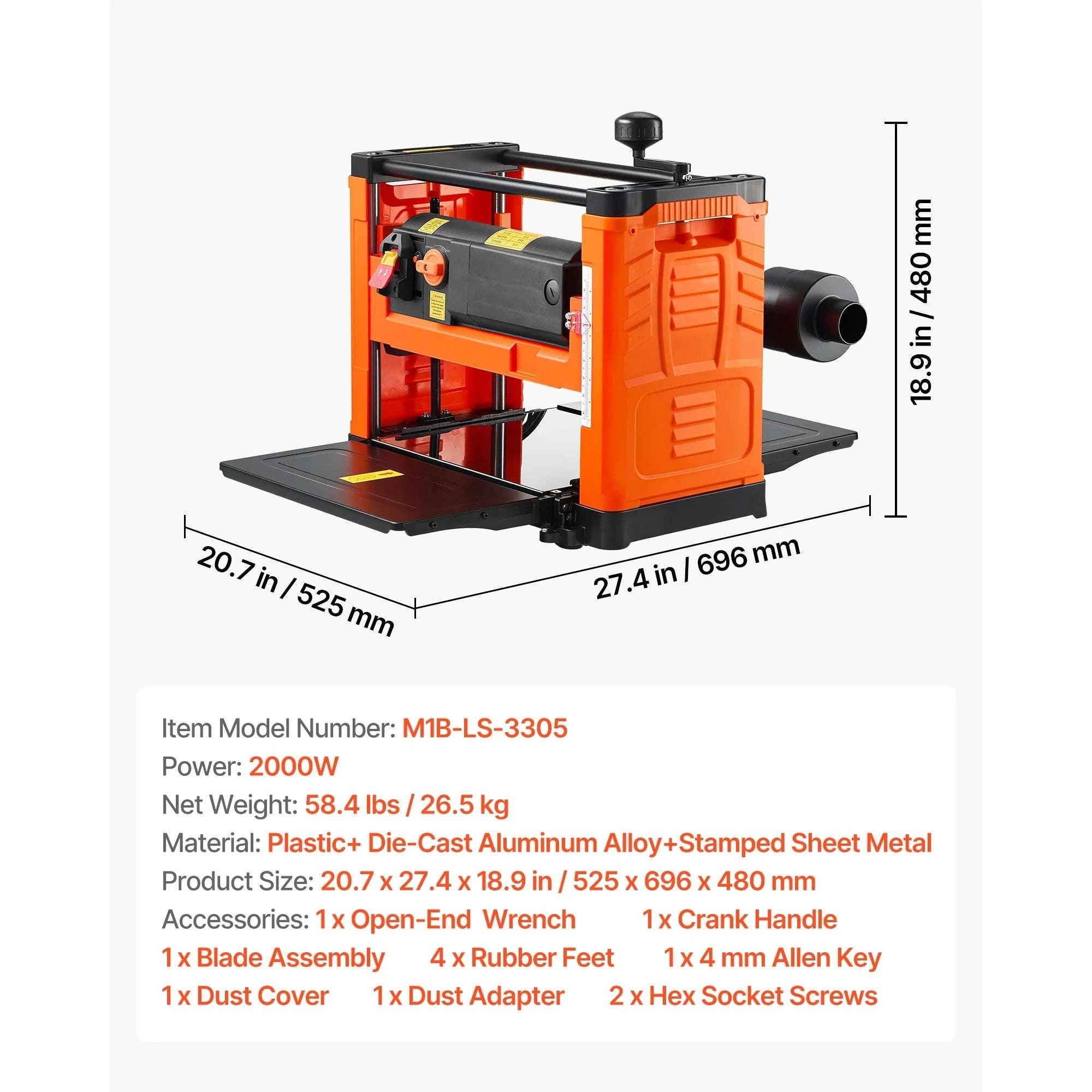 13-Inch Benchtop Thickness Planer 2000W Dual Speed Woodworking-2000W / United States
