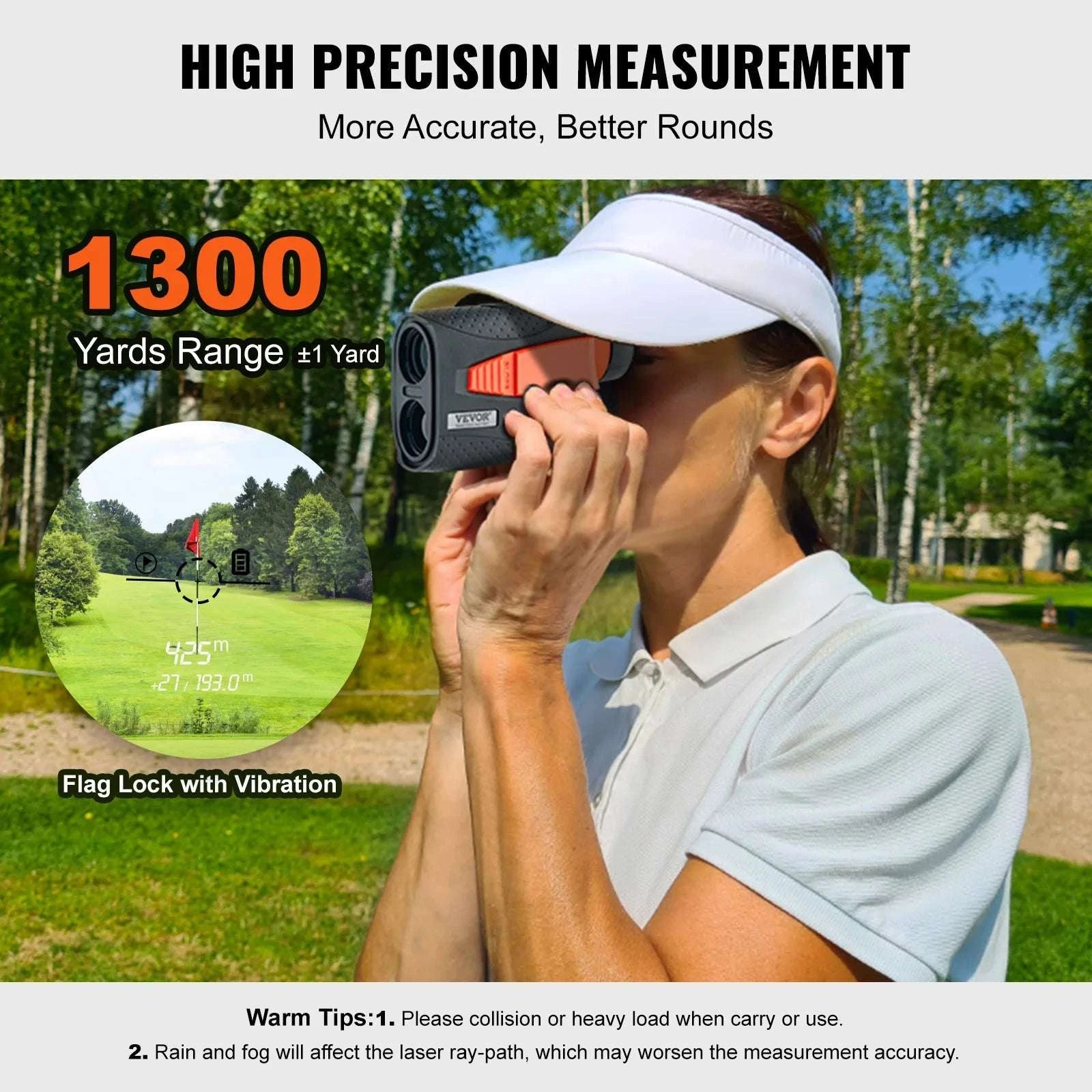 1300 Yard Golf Rangefinder with Slope, Flag Lock & 6X Zoom-1300 Yards / United States