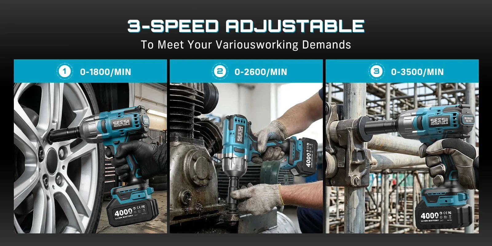 1300N.m 3-in-1 Cordless Impact Wrench Drill Screwdriver Kit-United States