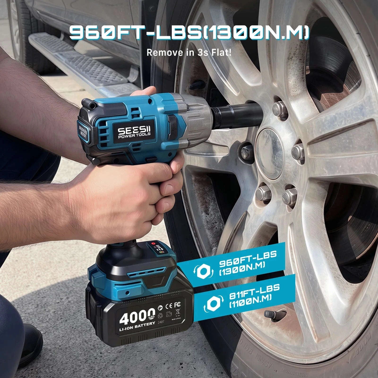 1300N.m 3-in-1 Cordless Impact Wrench Drill Screwdriver Kit-United States