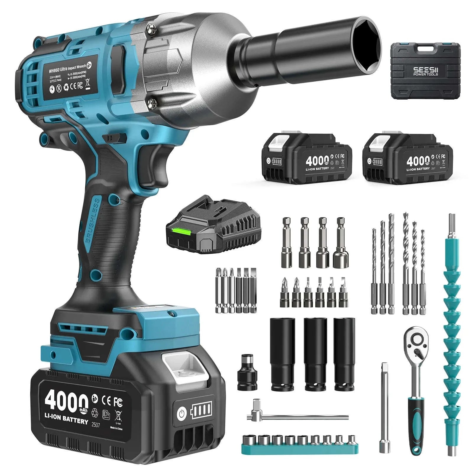 1300N.m 3-in-1 Cordless Impact Wrench Drill Screwdriver Kit-United States