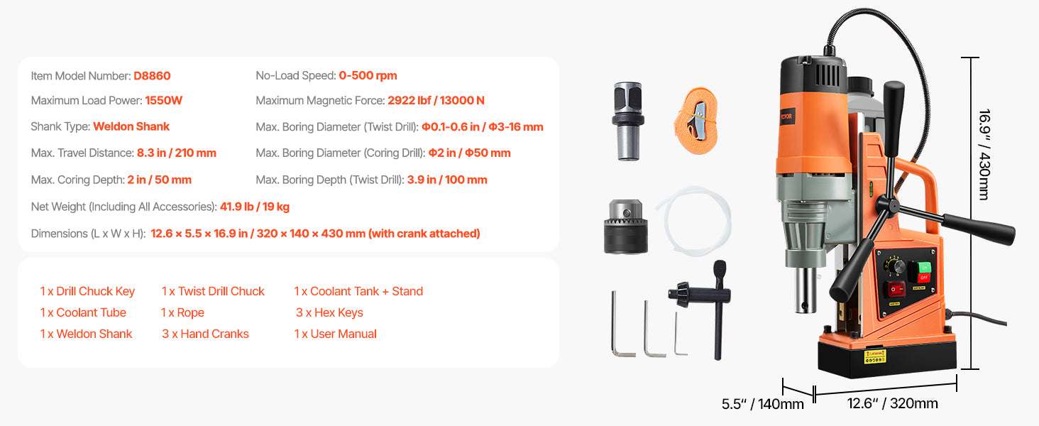 1300W–1550W Magnetic Drill Press with 40mm Boring Capacity-1Drill 50mm 1550W / spain