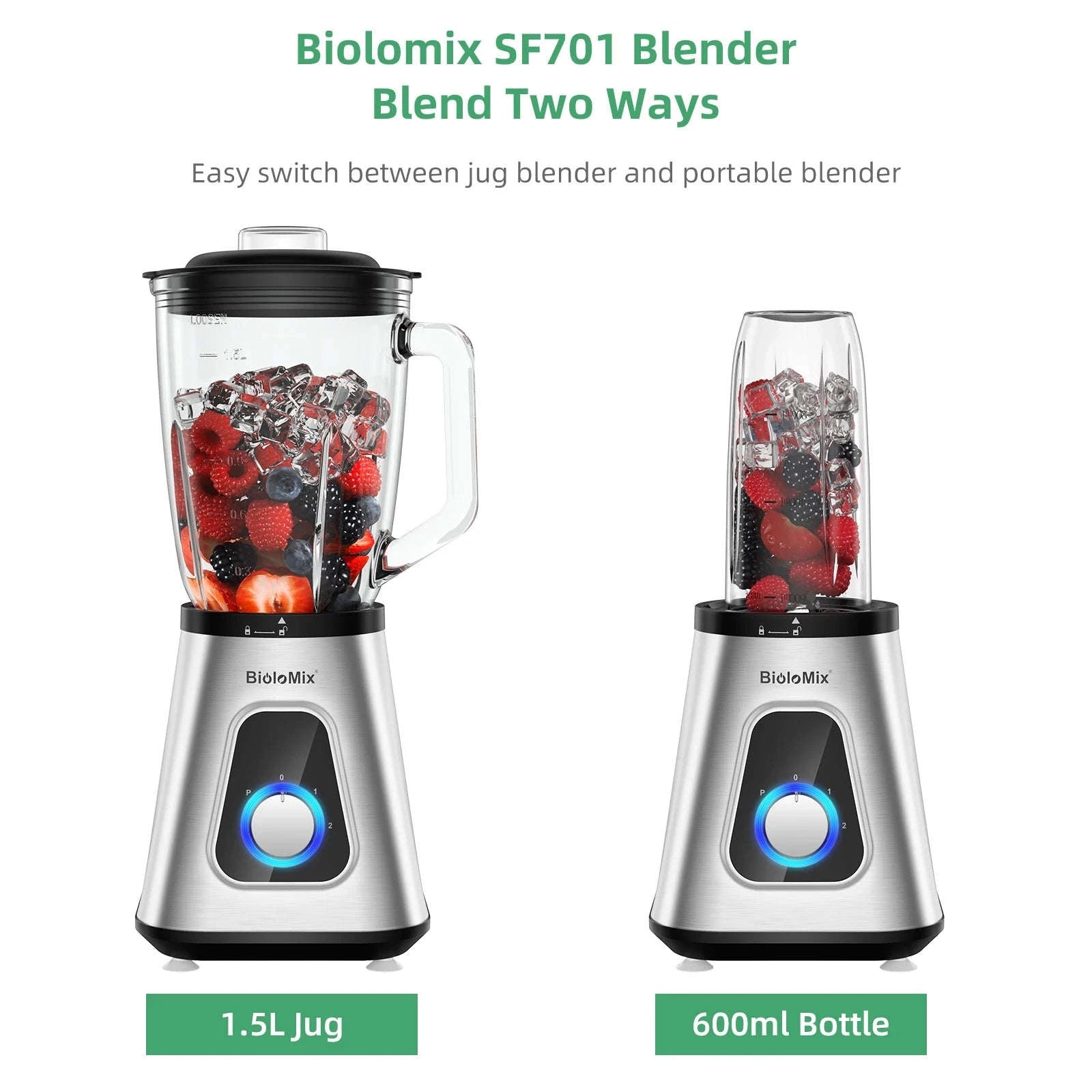 1300W Smoothie Maker with 1.5L Glass Jar and 600ml Travel Cup-Light Grey / US Plug / United States