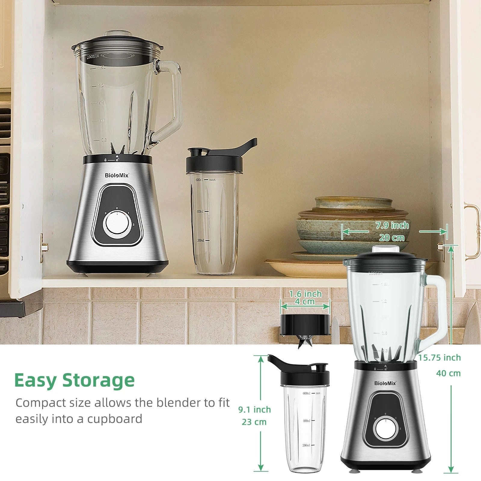 1300W Smoothie Maker with 1.5L Glass Jar and 600ml Travel Cup-Light Grey / US Plug / United States