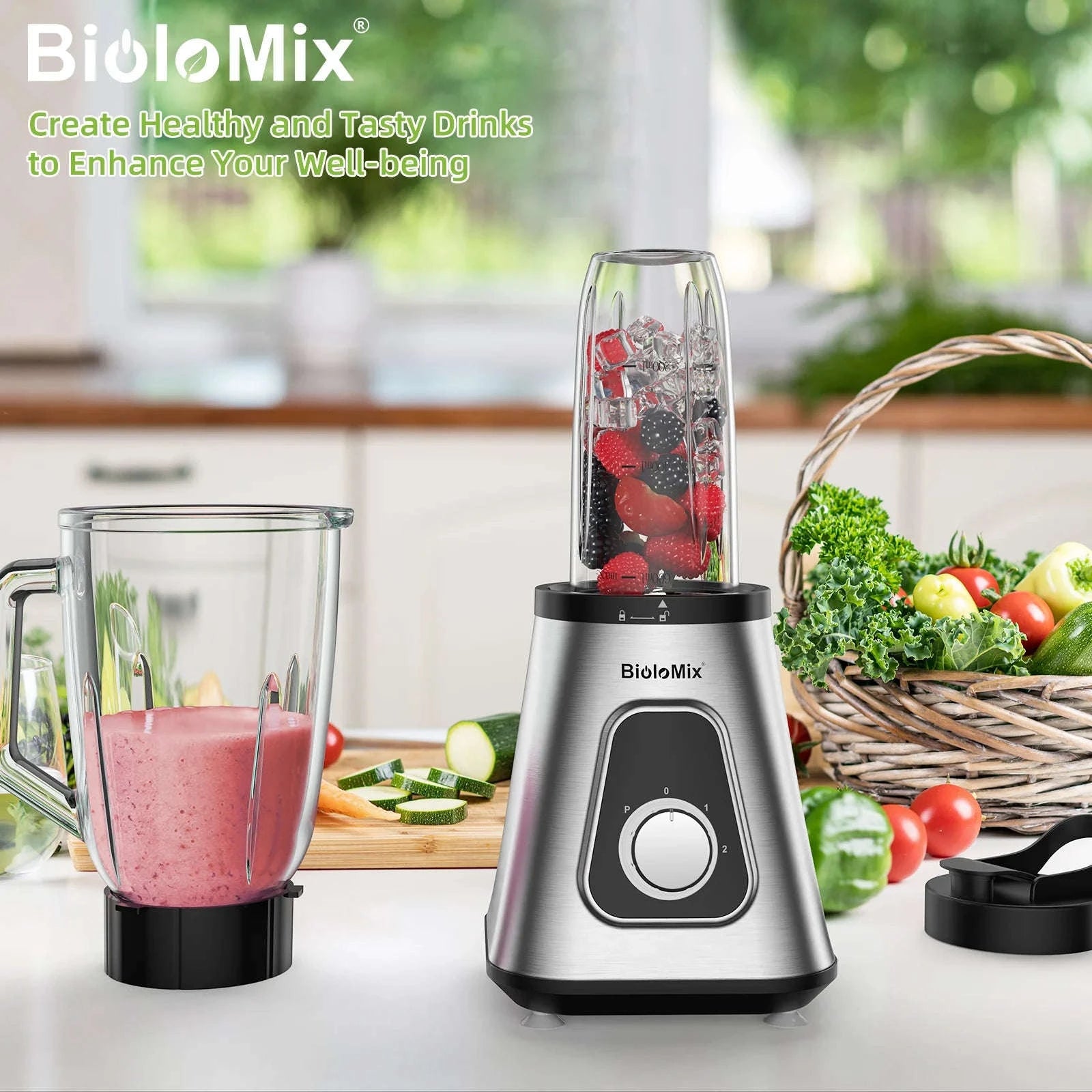 1300W Smoothie Maker with 1.5L Glass Jar and 600ml Travel Cup-Light Grey / US Plug / United States