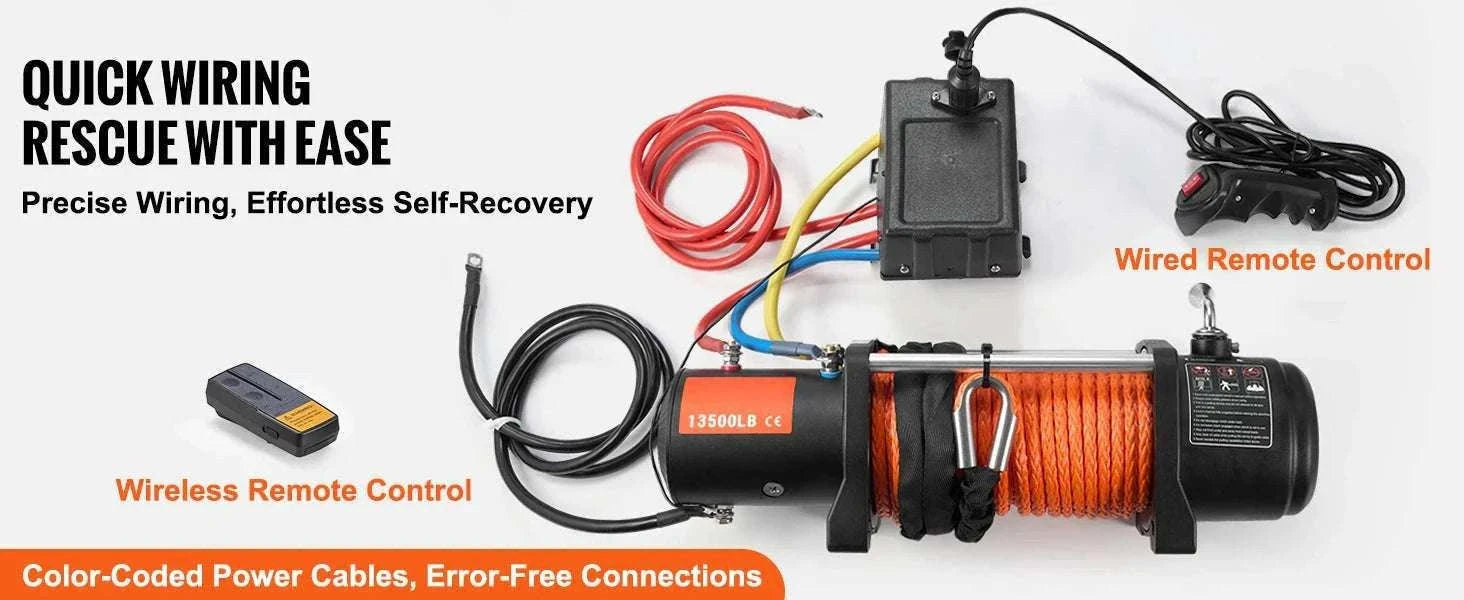 13500 lb Electric Winch with Synthetic Rope & Dual Remote Control-13500lbs / United States