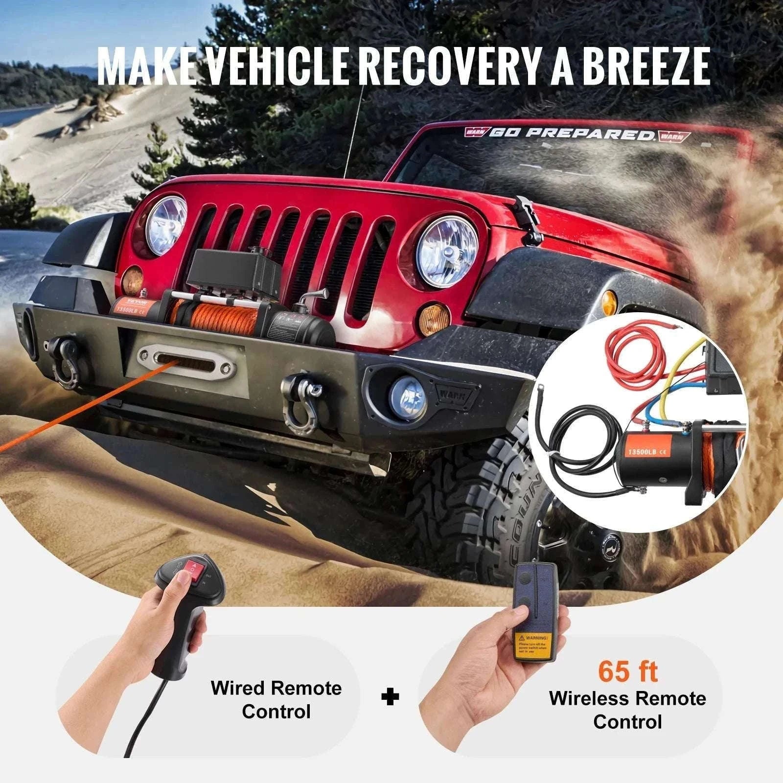 13500 lb Electric Winch with Synthetic Rope & Dual Remote Control-13500lbs / United States