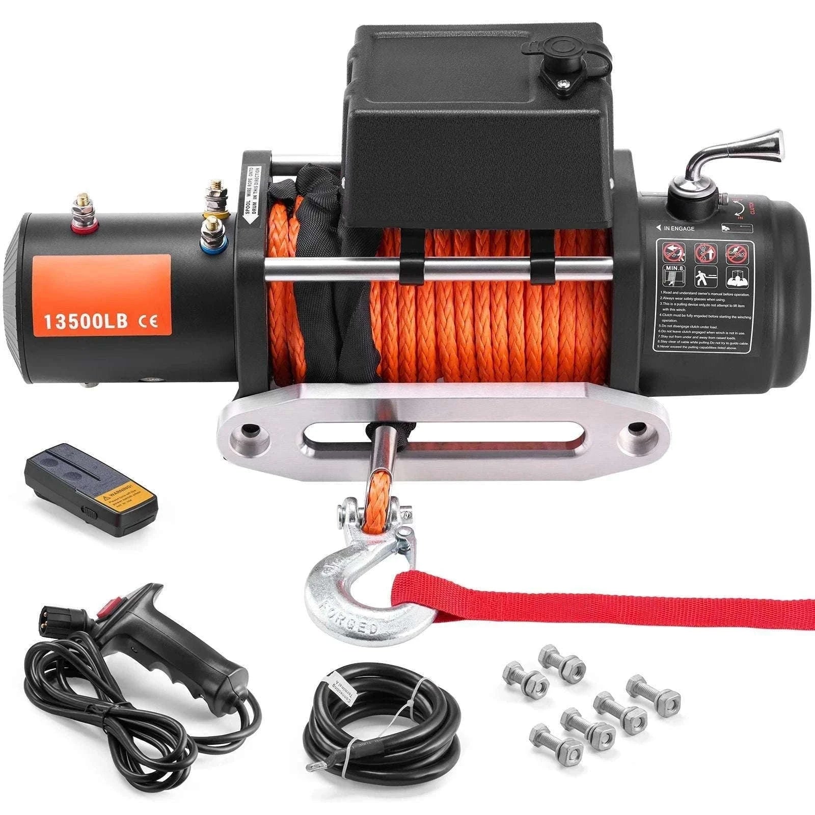 13500 lb Electric Winch with Synthetic Rope & Dual Remote Control-13500lbs / United States