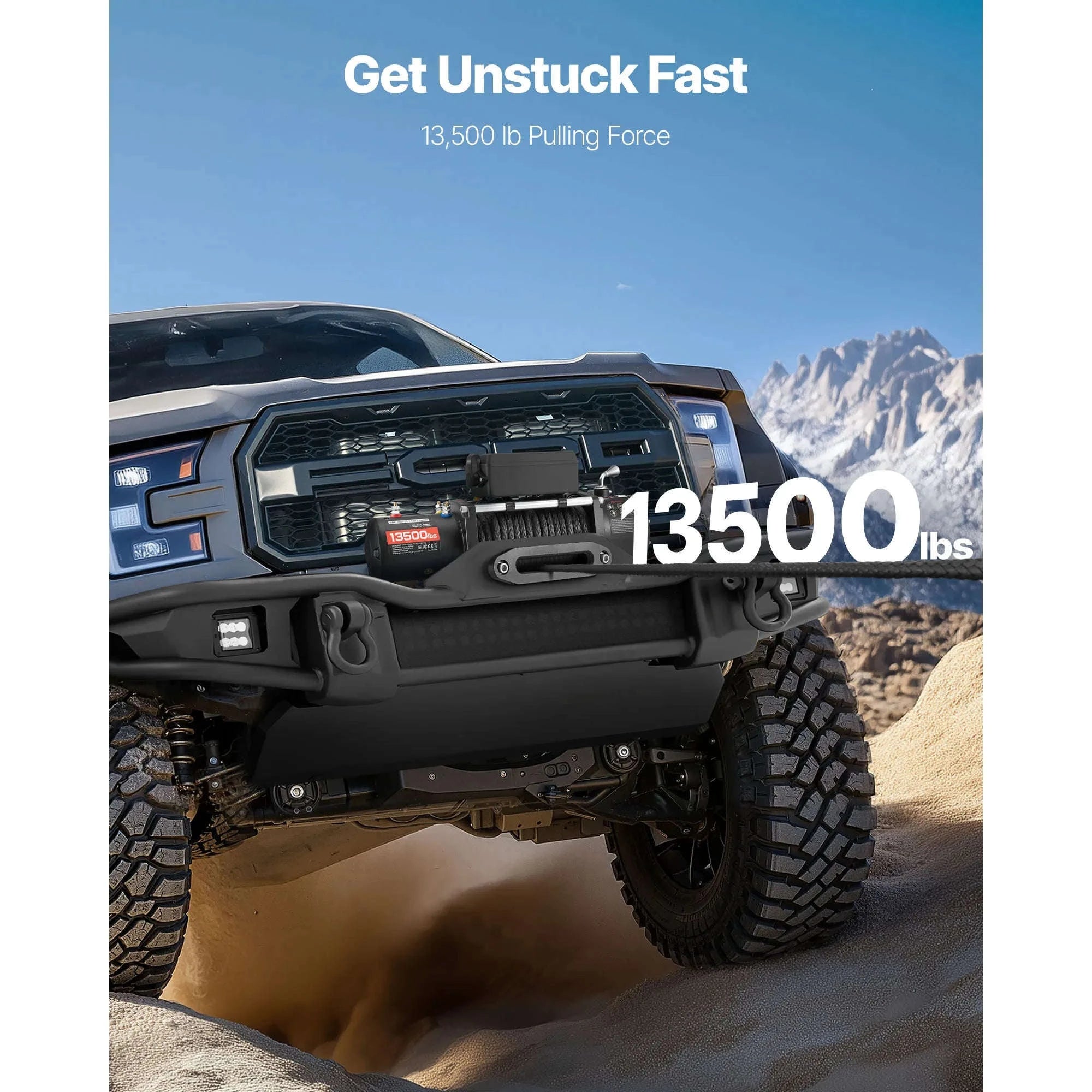 13500 lbs 12V Electric Winch with Synthetic Rope and Dual Remote Control-13500 lbs / france