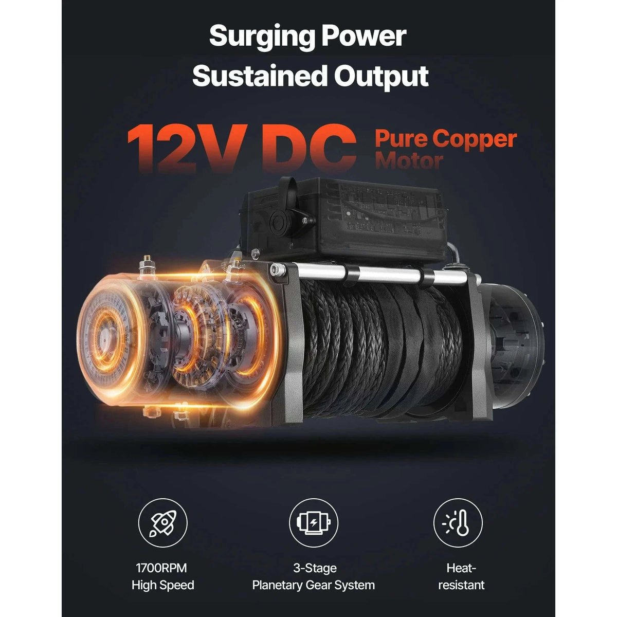 13500 lbs 12V Electric Winch with Synthetic Rope and Dual Remote Control-13500 lbs / france