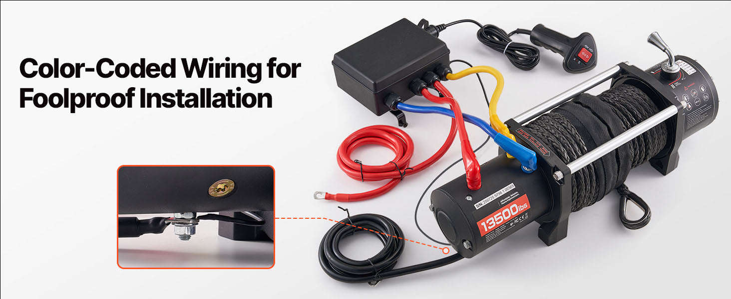 13500 lbs 12V Electric Winch with Synthetic Rope and Dual Remote Control-13500 lbs / france