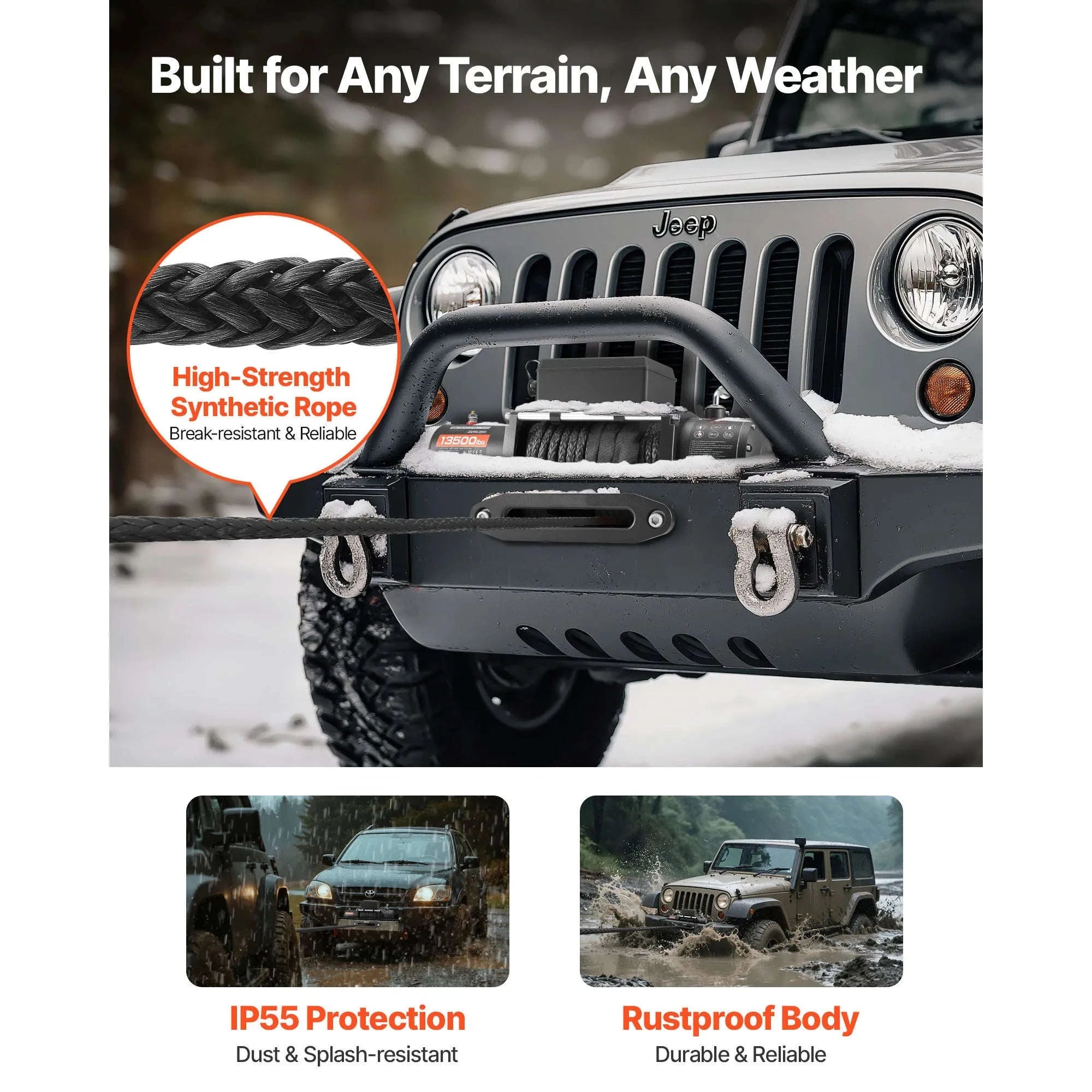 13500 lbs 12V Electric Winch with Synthetic Rope and Dual Remote Control-13500 lbs / france
