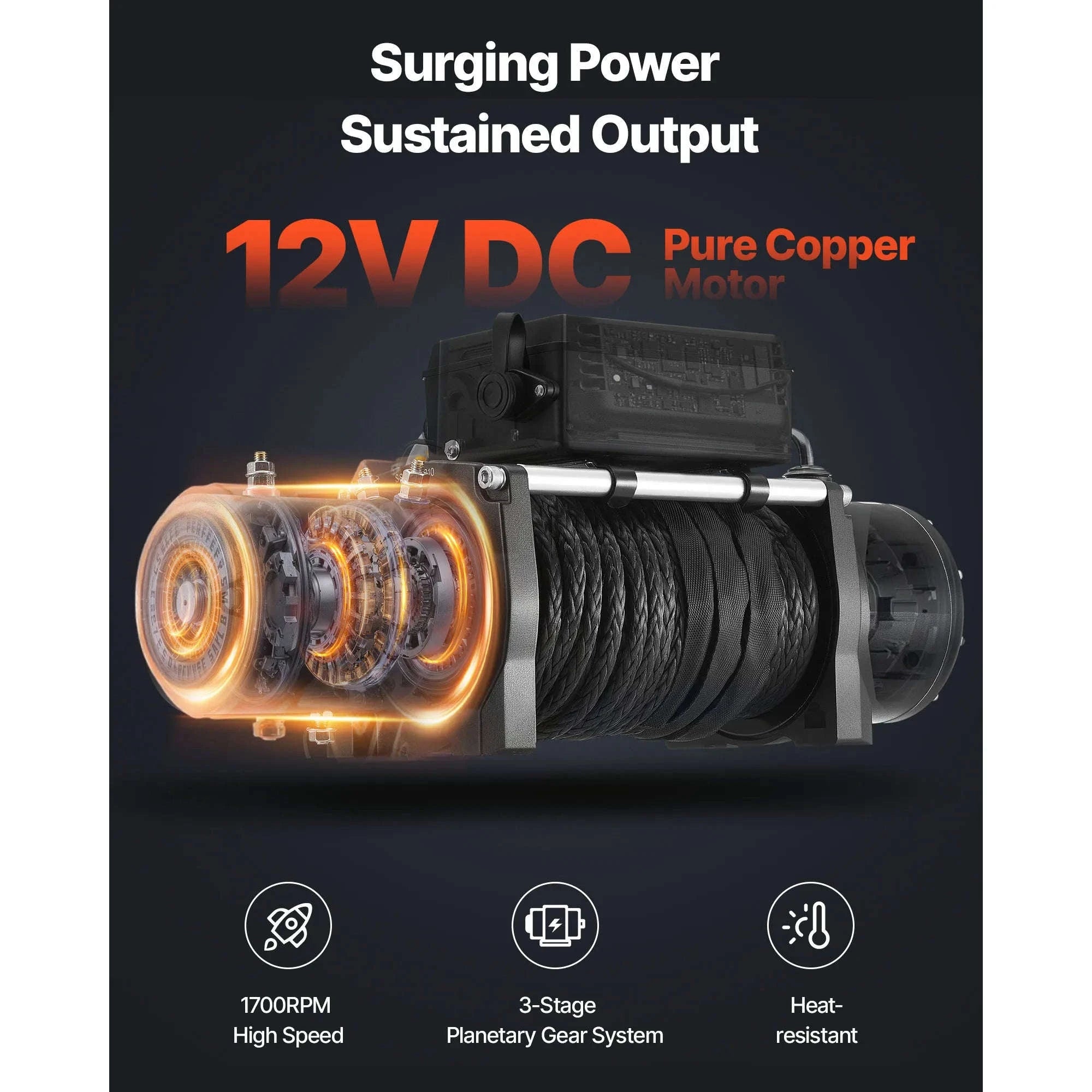 13500 lbs 12V Electric Winch with Synthetic Rope and Dual Remote Control-13500 lbs / france