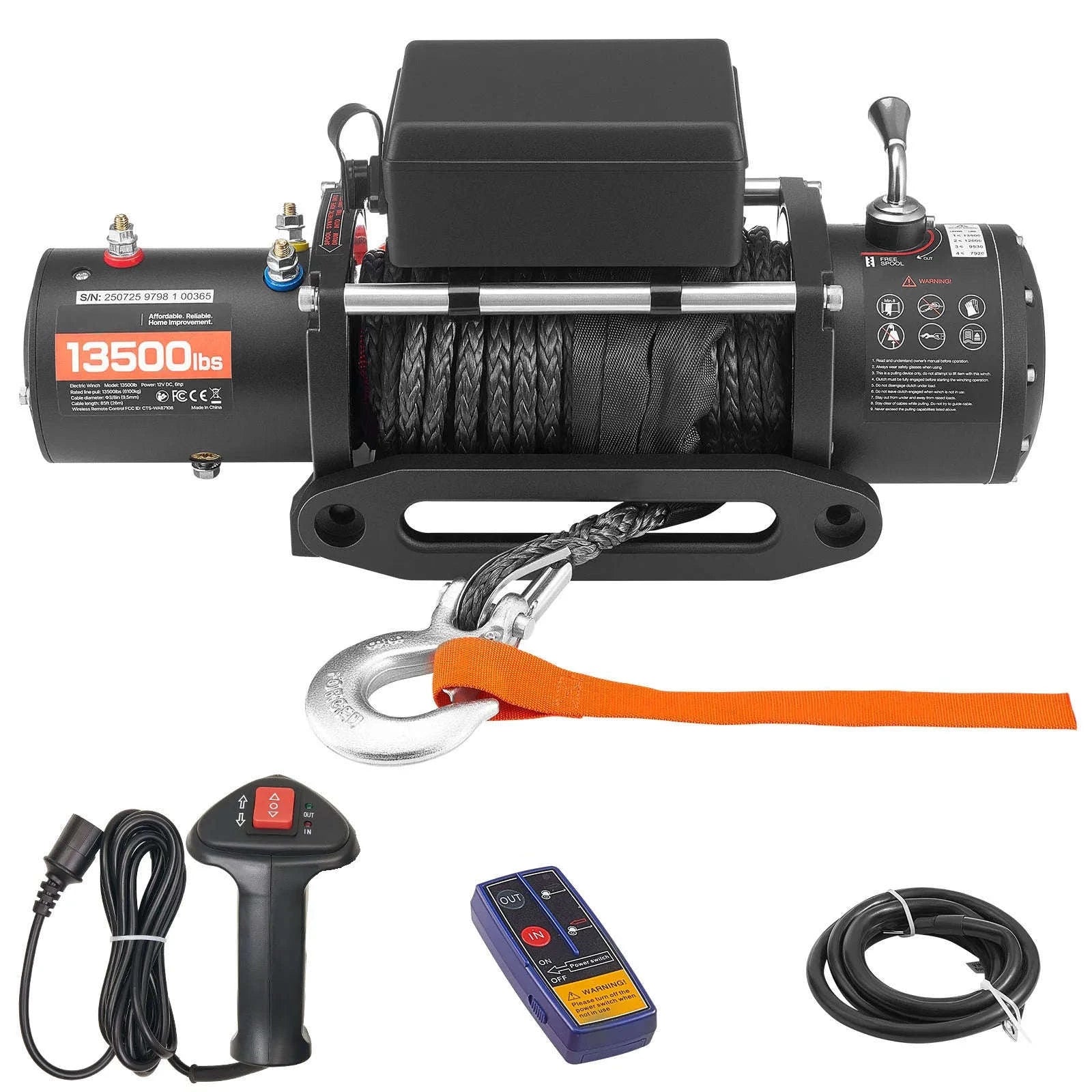 13500 lbs 12V Electric Winch with Synthetic Rope and Dual Remote Control-13500 lbs / france