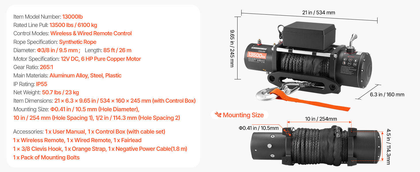13500 lbs 12V Electric Winch with Synthetic Rope and Dual Remote Control-13500 lbs / france