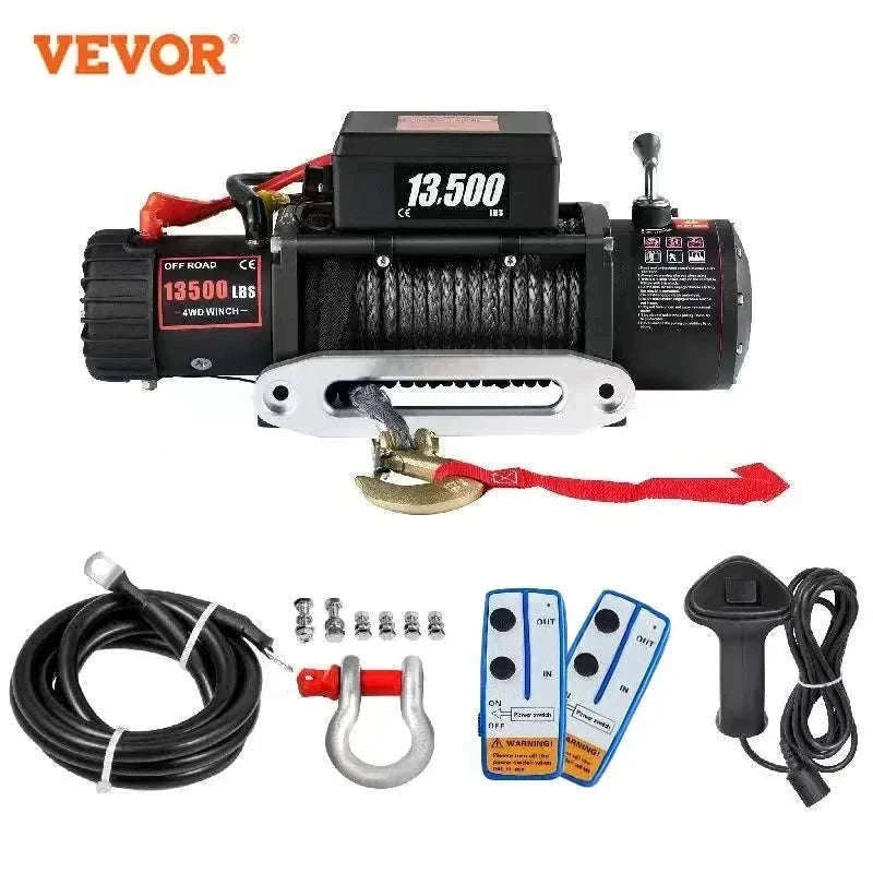 13500 lbs Electric Truck Winch 12V Synthetic Rope with Remote Control-13500LBS / 27M / Poland