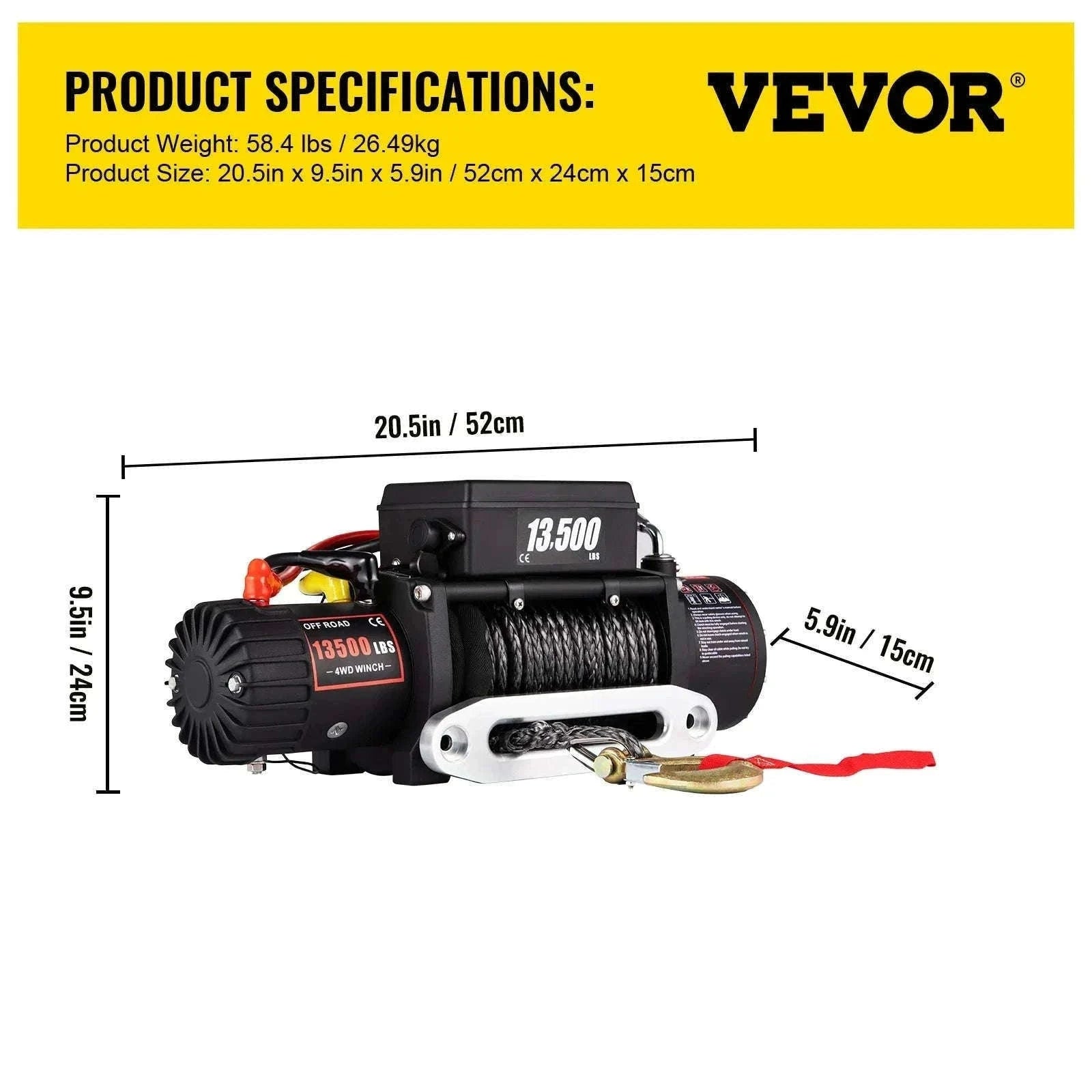 13500 lbs Electric Truck Winch 12V Synthetic Rope with Remote Control-13500LBS / 27M / Poland