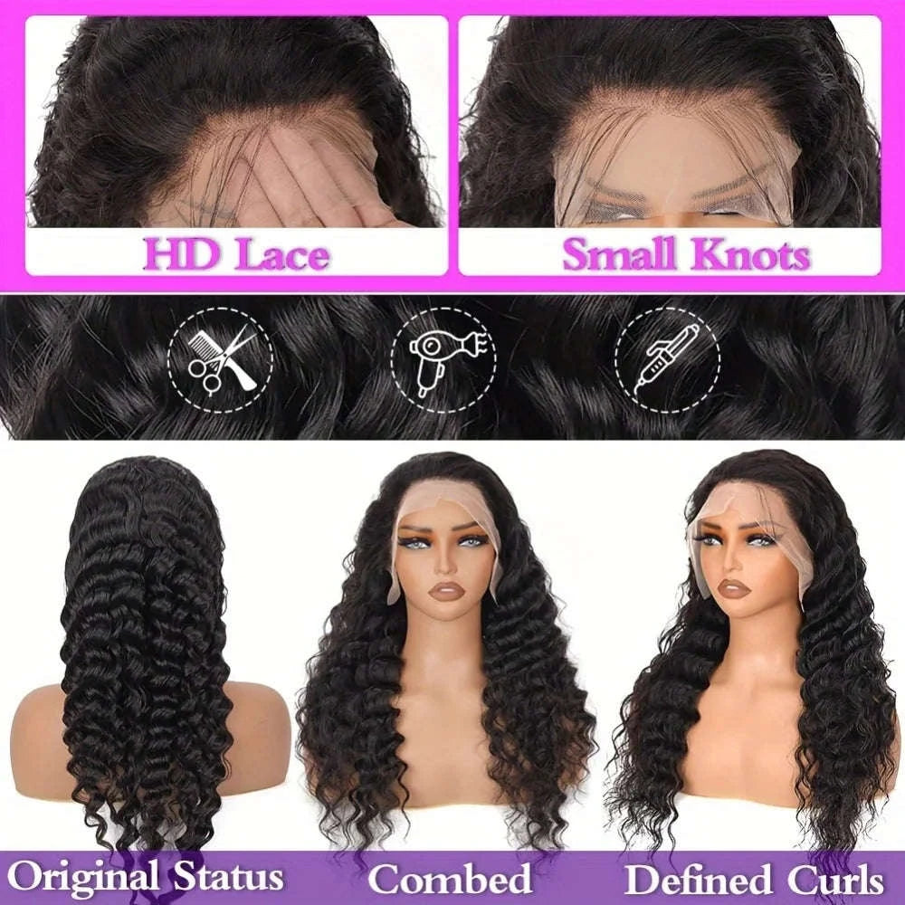 13x4 Deep Wave Curly Lace Front Human Hair Wig (26+ Inch)-Deep wave / 40inches / 200%|United States
