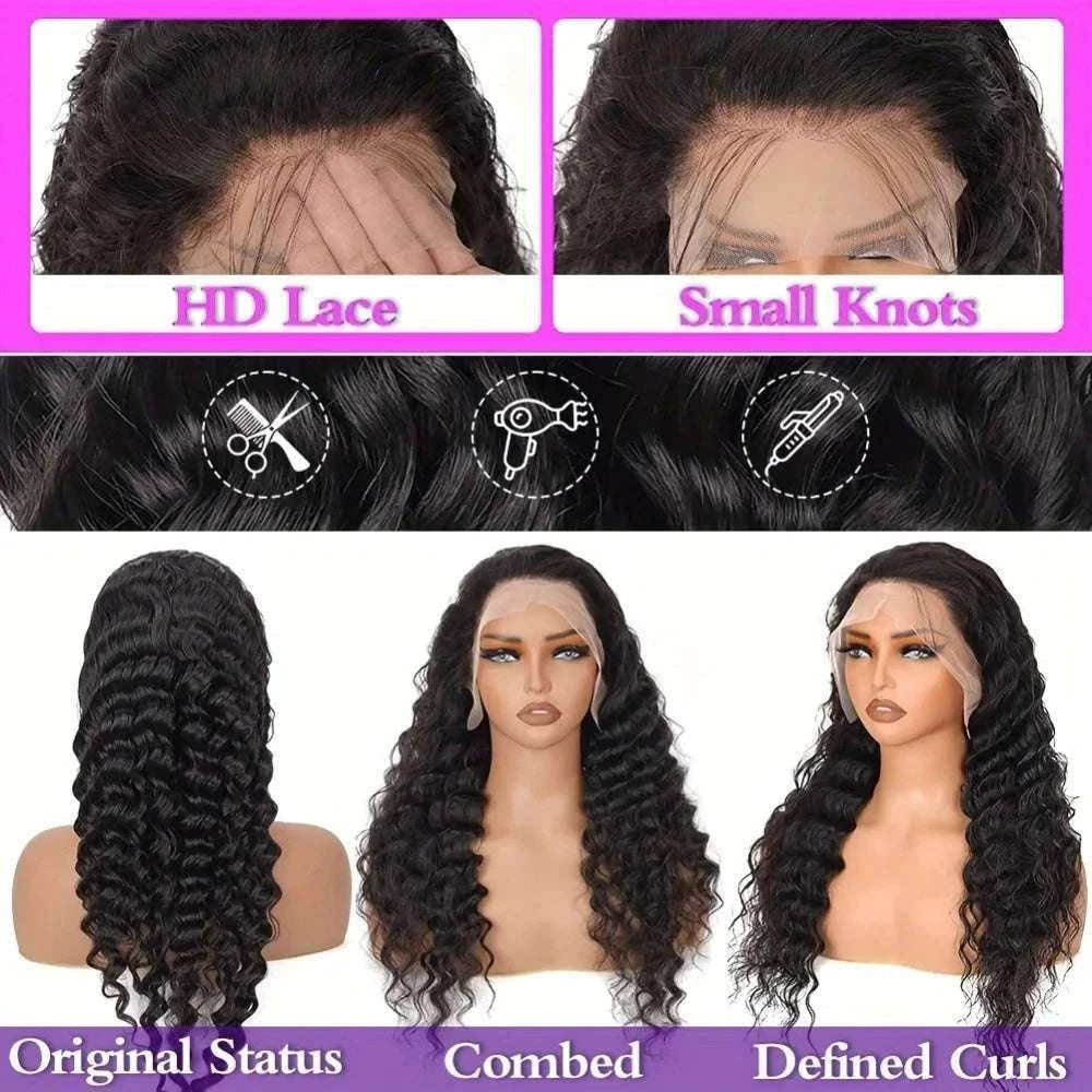 13x4 Deep Wave Curly Lace Front Human Hair Wig (26+ Inch)-Deep wave / 40inches / 200%|United States