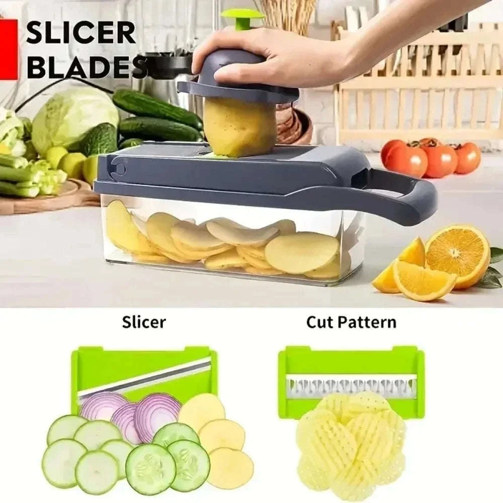 14/16-in-1 Vegetable Chopper Slicer Dicer Grater with Handle-United States / 14 in 1 grey