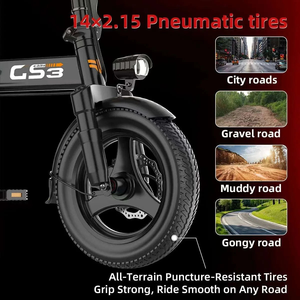 14" Electric Bike 500W 48V Battery 30km Range Compact Adult E-Bike-GS3-8AH / United States