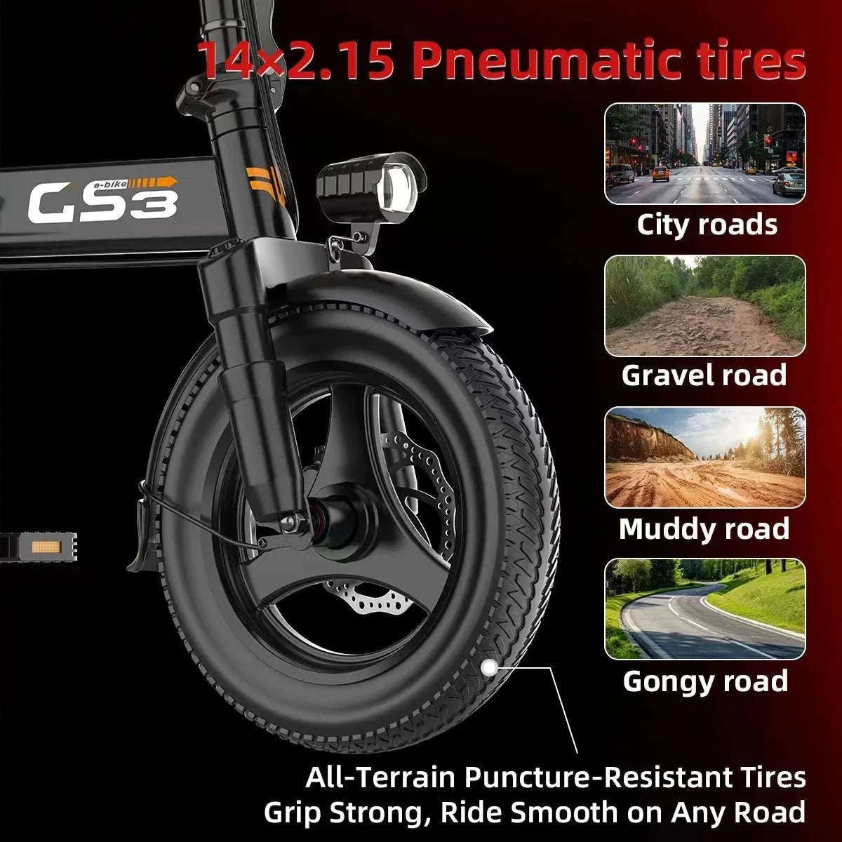 14" Electric Bike 500W 48V Battery 30km Range Compact Adult E-Bike-GS3-8AH / United States