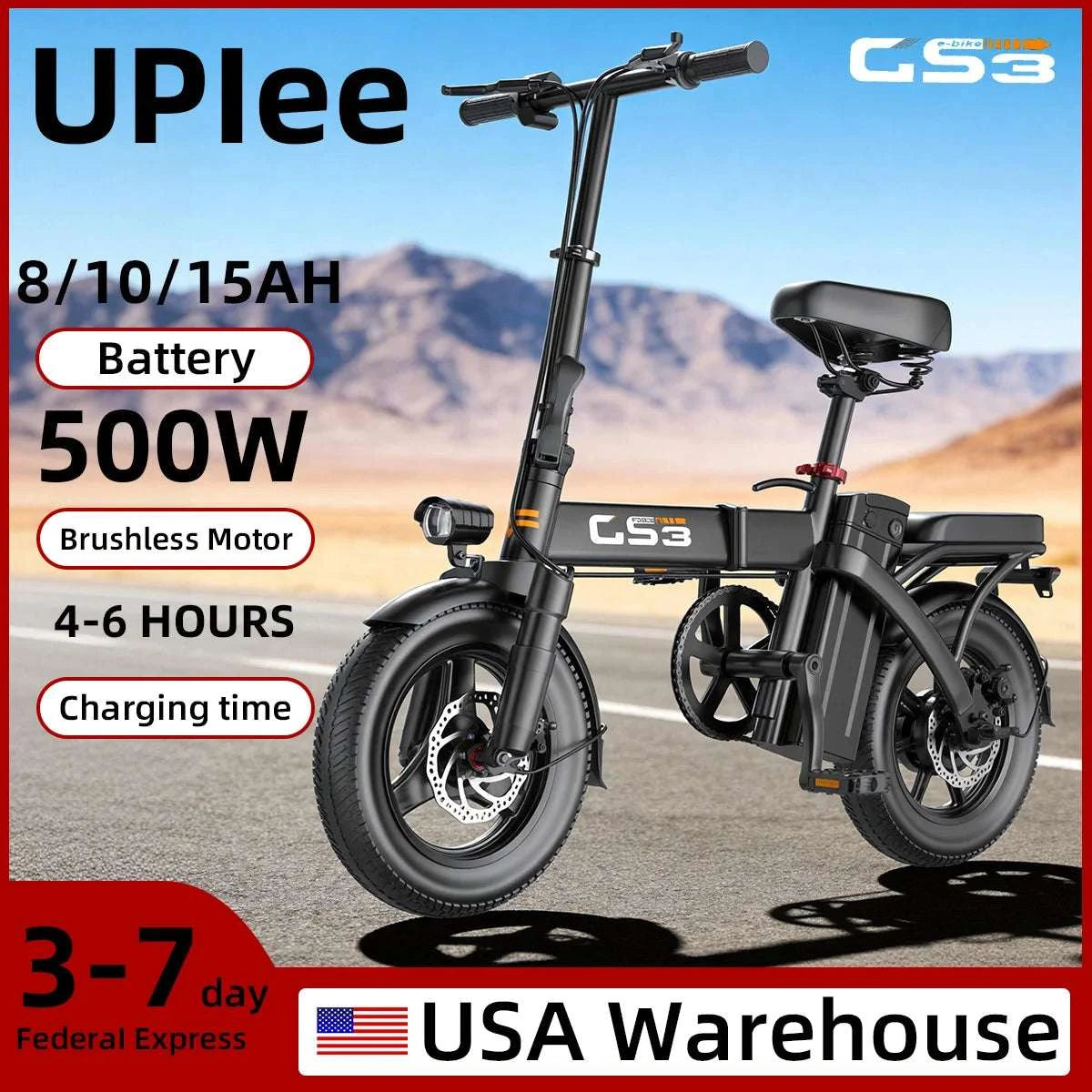 14" Electric Bike 500W 48V Battery 30km Range Compact Adult E-Bike-GS3-8AH / United States